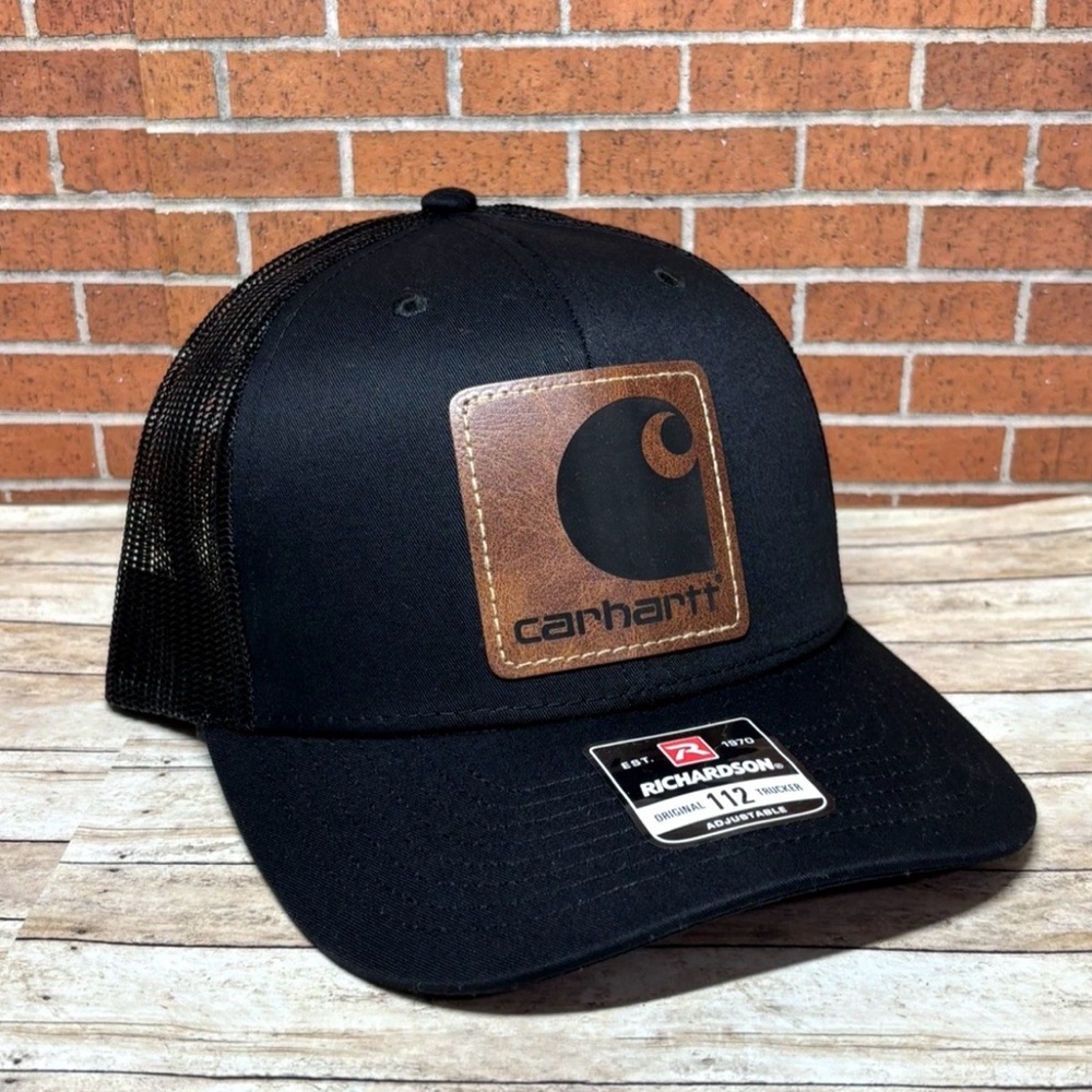 Richardson 112 Carhartt Leatherette Patch Trucker Hat,  Carhartt Hat, Black Hat